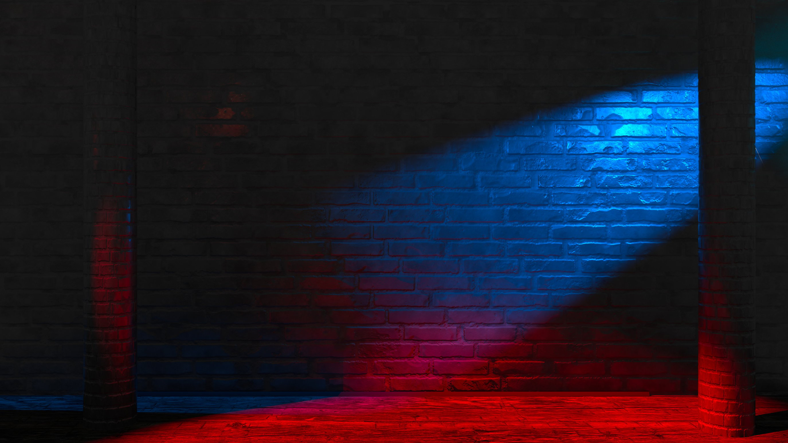 Brick Wall in Night Club or Bar, Grunge Black Background