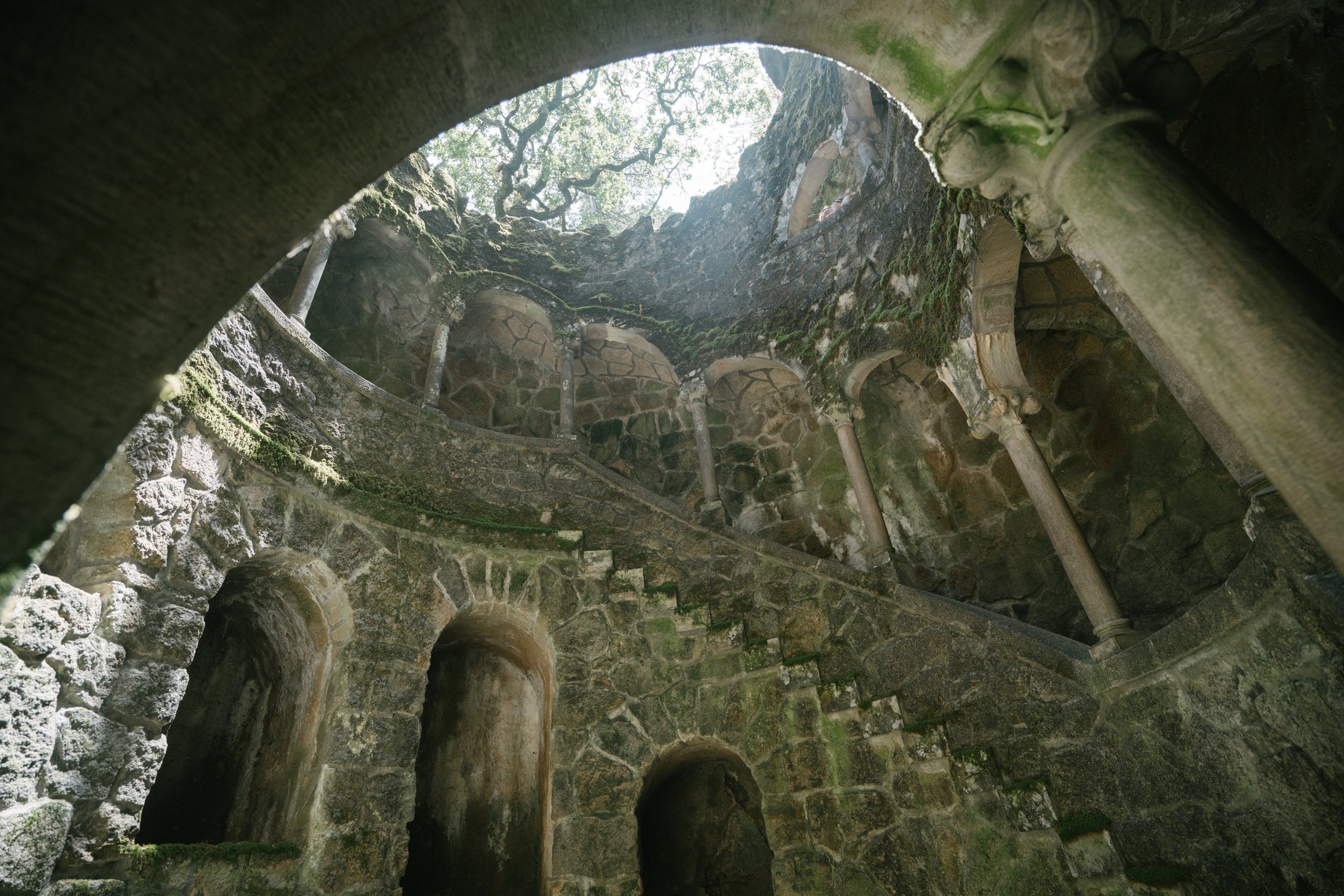 Stone Initiation Well at Quinta da Regaleira in Portugal